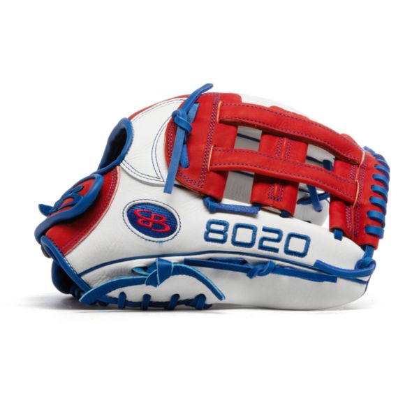 8020 Advanced Fielding Glove with B4 H-Web and Velcro Strap White/Red/Royal