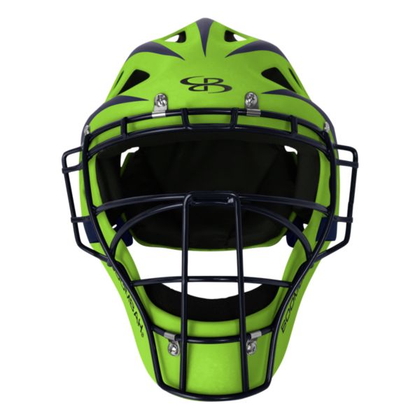 DEFCON 2.0 Rubberized Matte Hockey Style Catchers Helmet Lime Green/Navy NOSCAE
