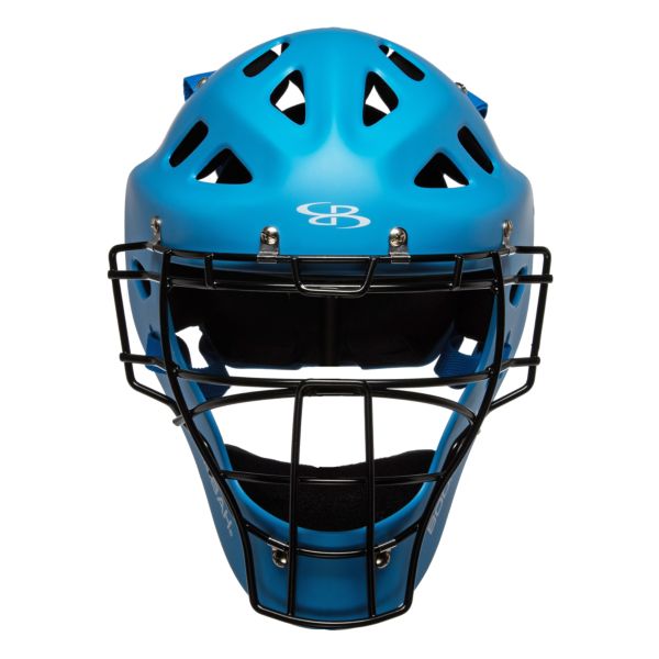 DEFCON 2.0 Rubberized Matte Hockey Style Catchers Helmet Solid Columbia Blue/Black NOCSAE