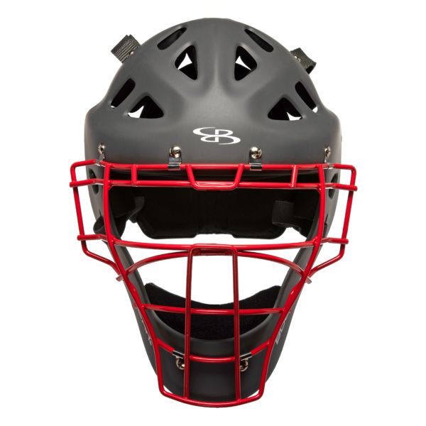 DEFCON 2.0 Rubberized Matte Hockey Style Catchers Helmet Solid Dark Charcoal/Red NOCSAE