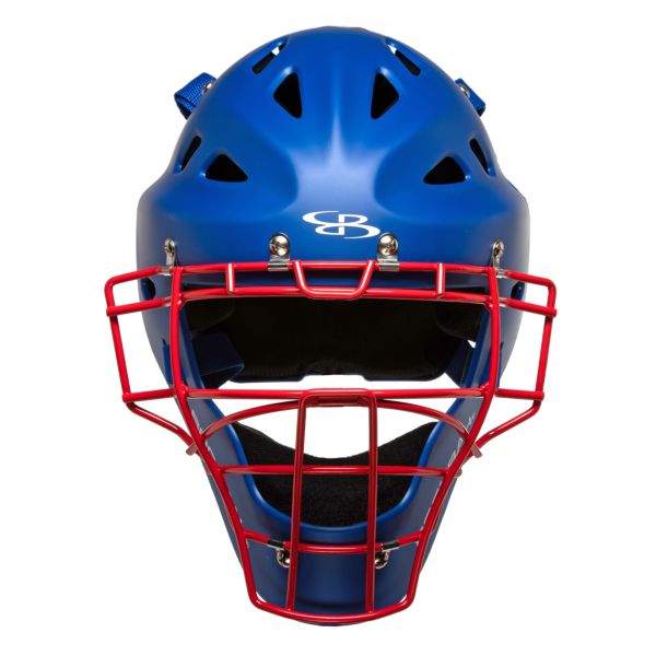 DEFCON 2.0 Rubberized Matte Hockey Style Catchers Helmet Solid Royal Blue/Red NOCSAE