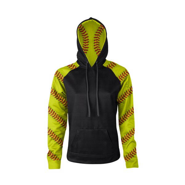 Girl's Softball Seams Play Ball Verge Hoodie Black/Optic Yellow/Red