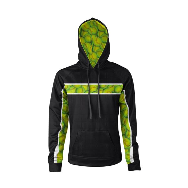 Girl's Softball Game Ball Verge Hoodie Black/Optic Yellow/White