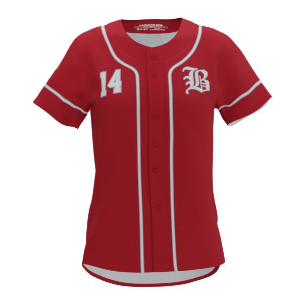 Montana Fouts Women's Full Button Short Sleeve Jersey (FD-240W-5101) Red/White/Gray