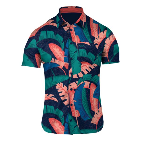 Men's Paradise Semi-Fitted Button Down Navy/Tropical Green/Hot Coral