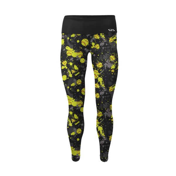 Girl's Softball Splatter 3.0 SuperLux Legging Black/Optic Yellow/Red