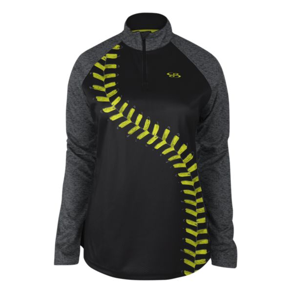 Women's Verge Softball Black Seams Quarterzip Black/Optic Yellow/Charcoal