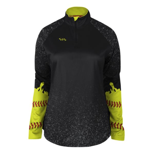 Women's Verge Softball Splash Quarterzip Black/Optic Yellow