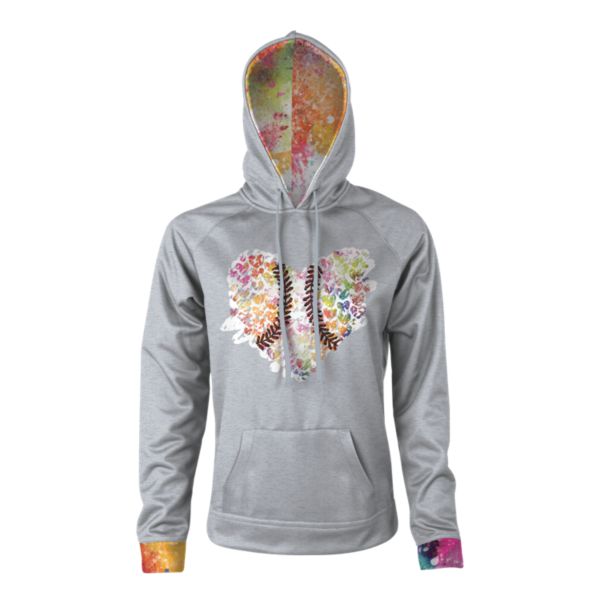 Women's Softball Splatter Heart Hoodie Gray/White/Red