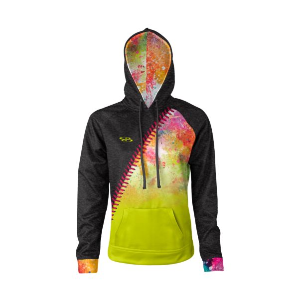 Women's Softball Splatter Hoodie Black/Optic Yellow/White