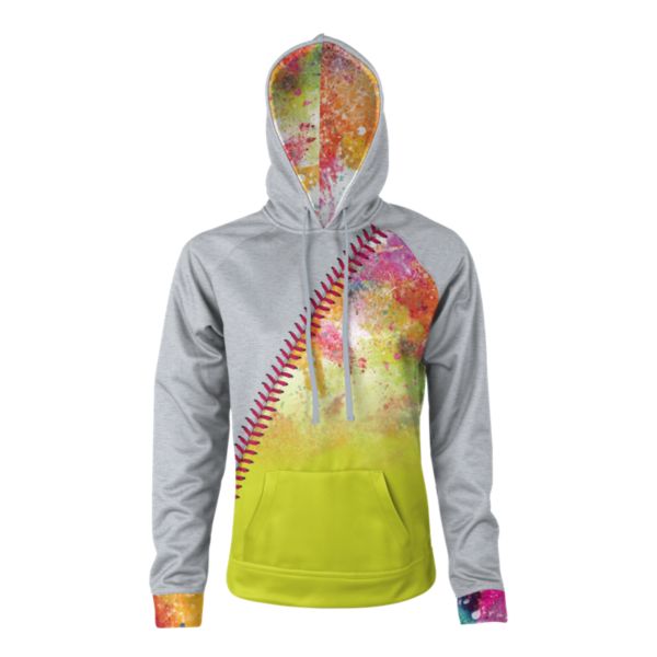 Girl's Softball Splatter Fleece Hoodie Gray/Optic Yellow/White