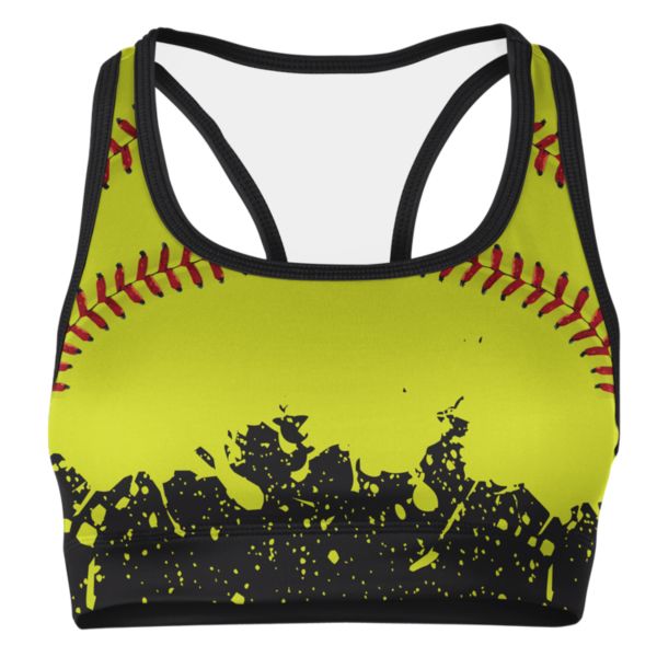 Women's Softball Splash Sports Bra Black/Optic Yellow