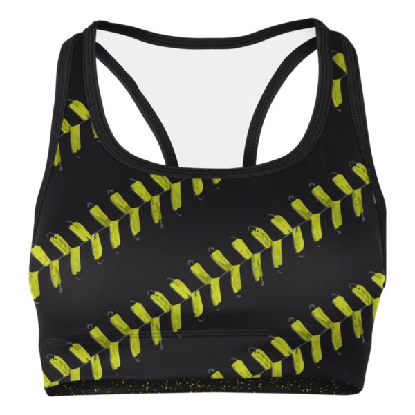 Women's Softball Black Seams Sports Bra Black/Optic Yellow/Charcoal