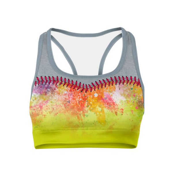 Women's Softball Seams Sports Bra Optic Yellow/Red/Black