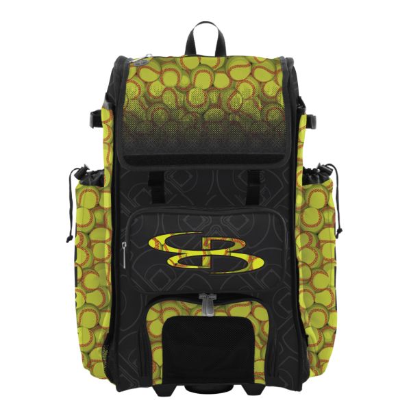 Rolling Catcher's Superpack Bat Bag Softball Black/Optic Yellow/Red