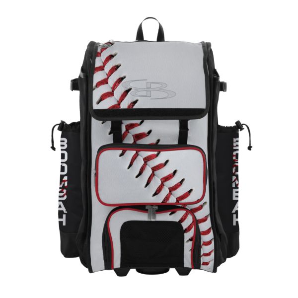 Rolling Catcher's Superpack Bat Bag Homerun Baseball White/Black/Red