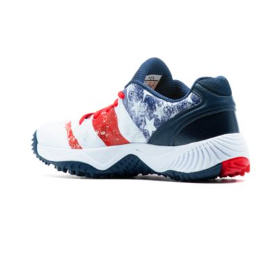 red white and blue turf shoes