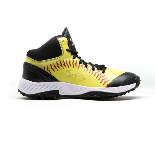 Women's Dart 3006 Stitches Mid Turf Shoes Black/Optic Yellow/Red