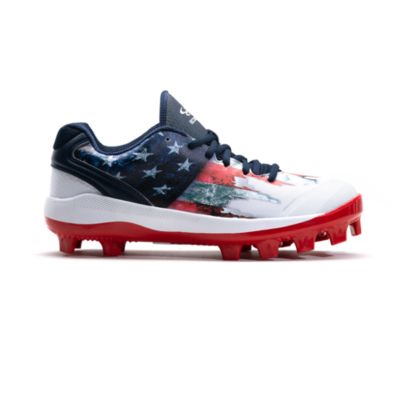 red white and blue football cleats
