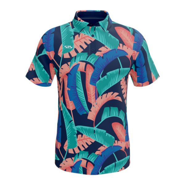 Men's Semi-Fitted Refract Polo (3129-2002) Navy/Hot Coral/Tropical Green