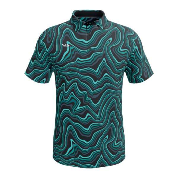 Men's Semi-Fitted Refract Polo (3129-2003) Black/Peacock/Tropical Green