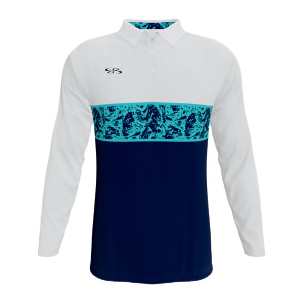 Men's Semi-Fitted Refract Long Sleeve Polo (3132-2002) Navy/White/Aqua