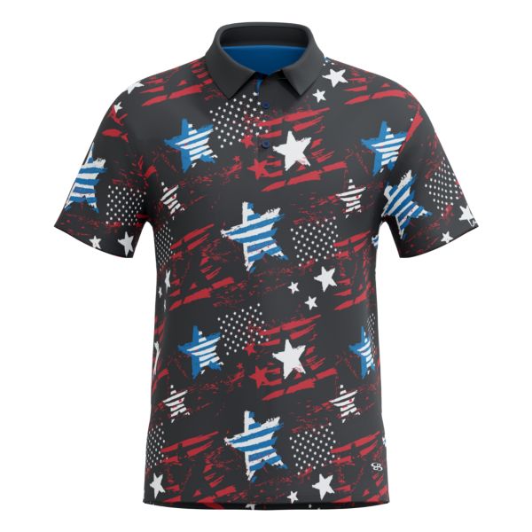 Men's Semi-Fitted USA Ultimate Polo (3145-2012) Black/Red/Azure