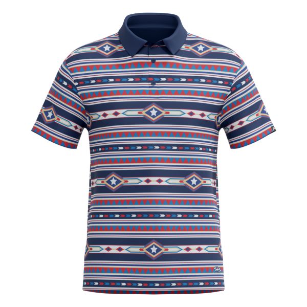 Men's Semi-Fitted USA Ultimate Polo (3145-2016) Navy/Azure/Red