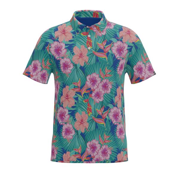 Men's Semi-Fitted Ultimate Polo (3145-2020) Tropical Green/Hot Coral/Cobalt