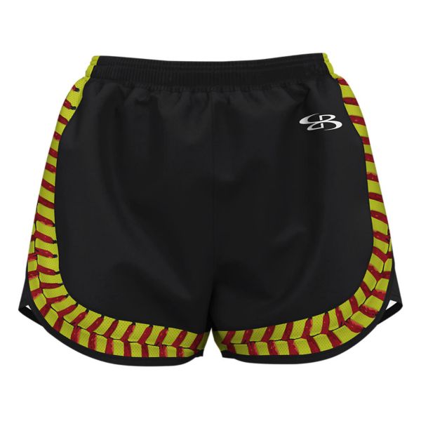 Girl's Softball Black Seams Aspire Short (4089G-2000) Black/Optic Yellow/Red