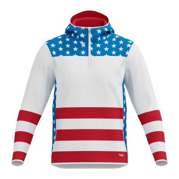 Men's USA Sleek Woven Hooded Quarter Zip (6010-2003) White/Azure/Red