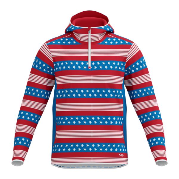 Men's USA Sleek Woven Hooded Quarter Zip (6010-2005) Azure/Red/White