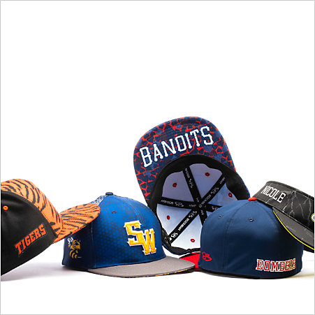 An assortment of sports hats