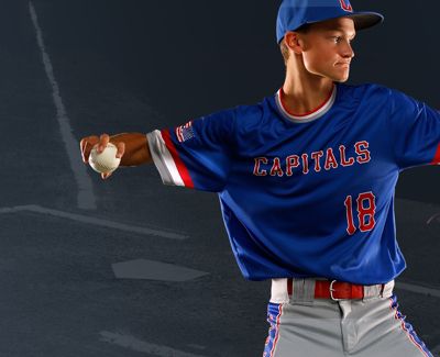 red and blue baseball jerseys