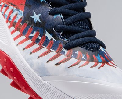 Red, white and blue Dart baseball shoe