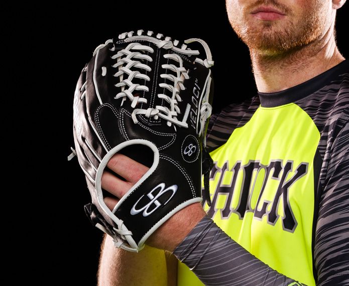 Black and white branded field glove